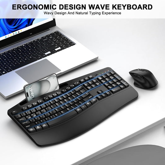Ergonomic Wireless Keyboard & Mouse Combo | Wrist Rest & Phone Holder | Origin Zero
