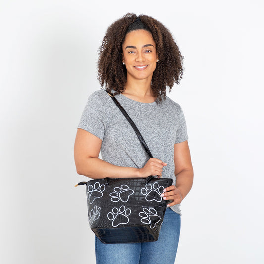 Patterned Paw Faux Leather Handbag