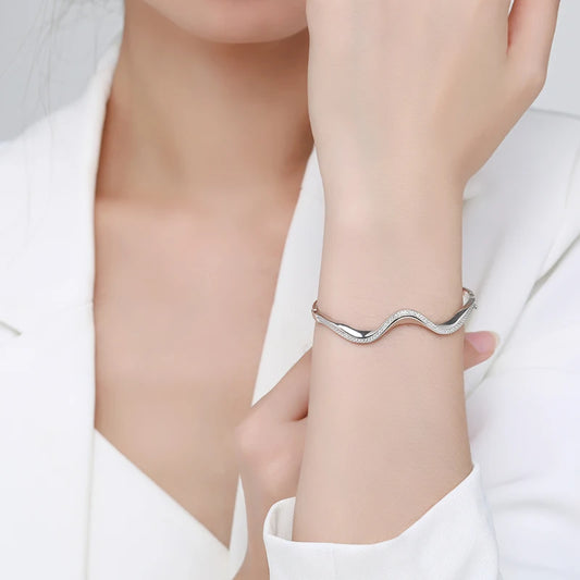 925 Sterling Silver Wave Bracelet | Clear Zircon, Wedding & Engagement Jewelry | Origin Zero