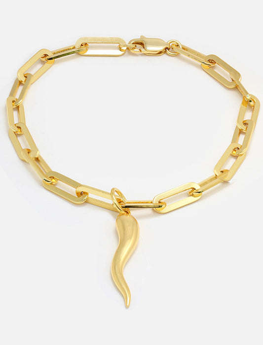 ITALIAN HORN Charm Medium Paperclip Link Chain Bracelet | 18K Gold Vermeil