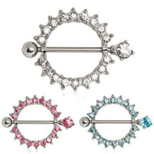 316L Surgical Steel Nipple Ring with Multi CZ Ring