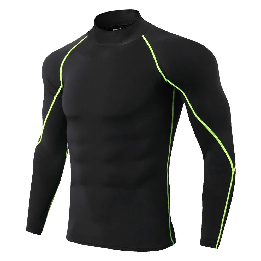 Men’s Long Sleeve Compression Rashguard – Quick-Dry Striped Running Shirt for Gym, Bodybuilding & Fitness – Sizes M–XXXL