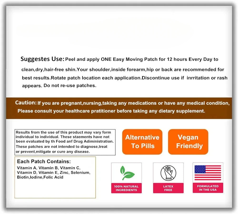 Multivitamin Transdermal Patches for Women – Vitamins A B C D E Biotin Zinc Folic Acid – Bones, Brain, Heart & Immune Support