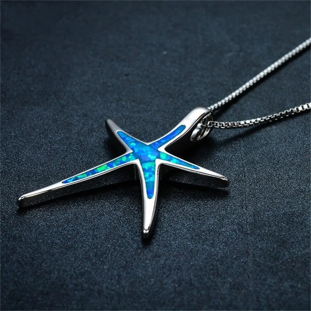 Blue Star & Starfish Pendant Necklace | Ocean Summer Beach Jewelry for Women | Origin Zero