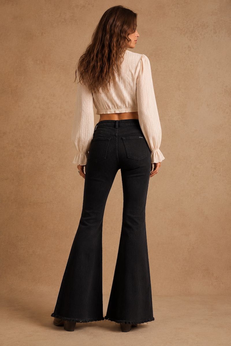 Rodeo Bell Bottom Jean in Black/Pink