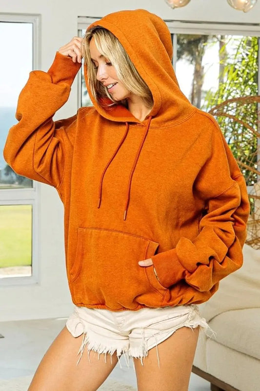 Jackets Trendsi BiBi Ruched Fleece Hoodie Women's Casual Comfy Long Sleeve Sweatshirt