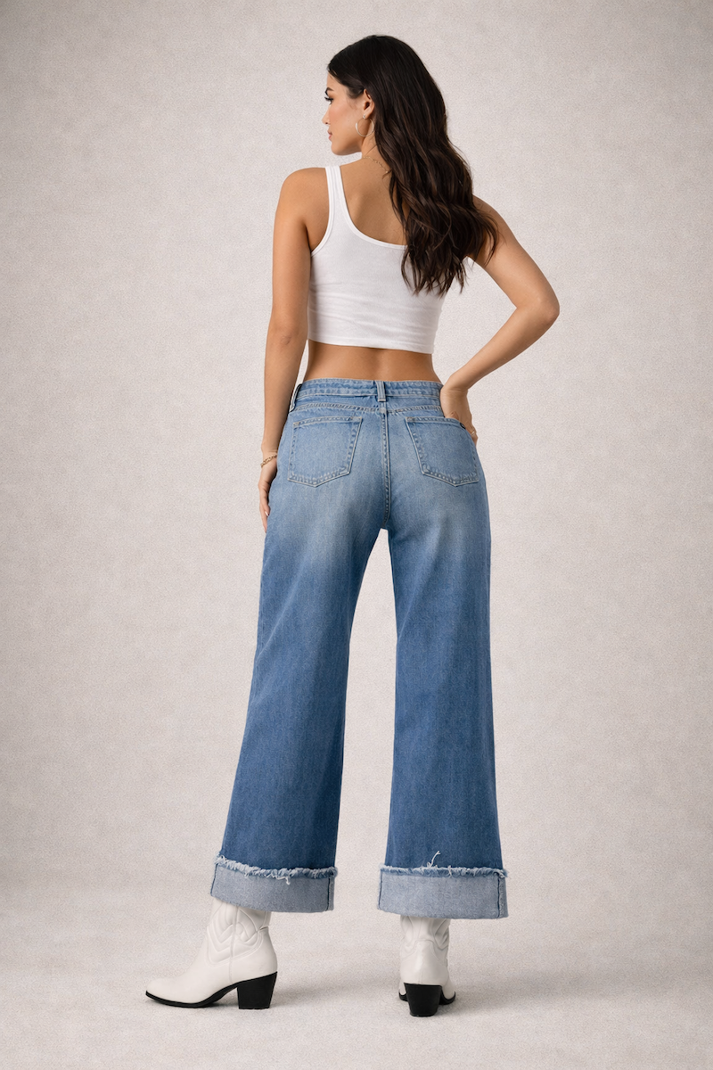Low Rise Cuffed Western Jean with Pink Vinyl Croc Panels