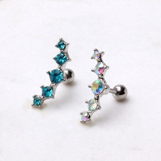 316L Surgical Steel Curved Five CZ Cartilage Earring