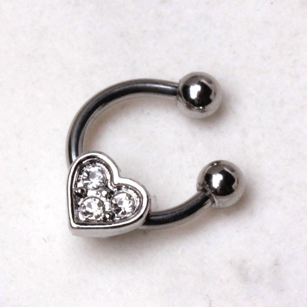 Horseshoe Cartilage Earring with Gemmed Heart