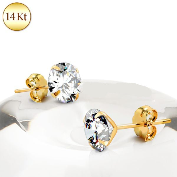 Pair of 14Kt Yellow Gold Clear Round CZ Stud Earrings