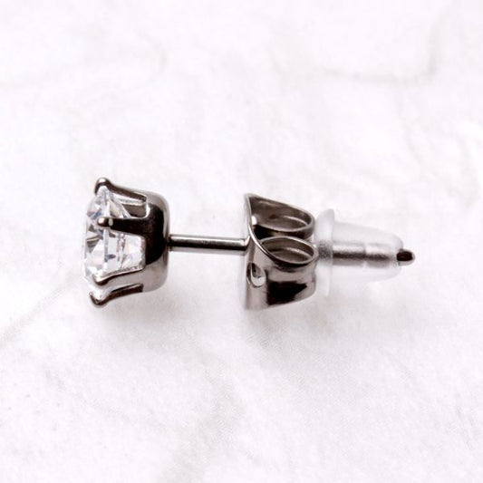 Pair of Titanium Clear Round CZ Stud Earrings