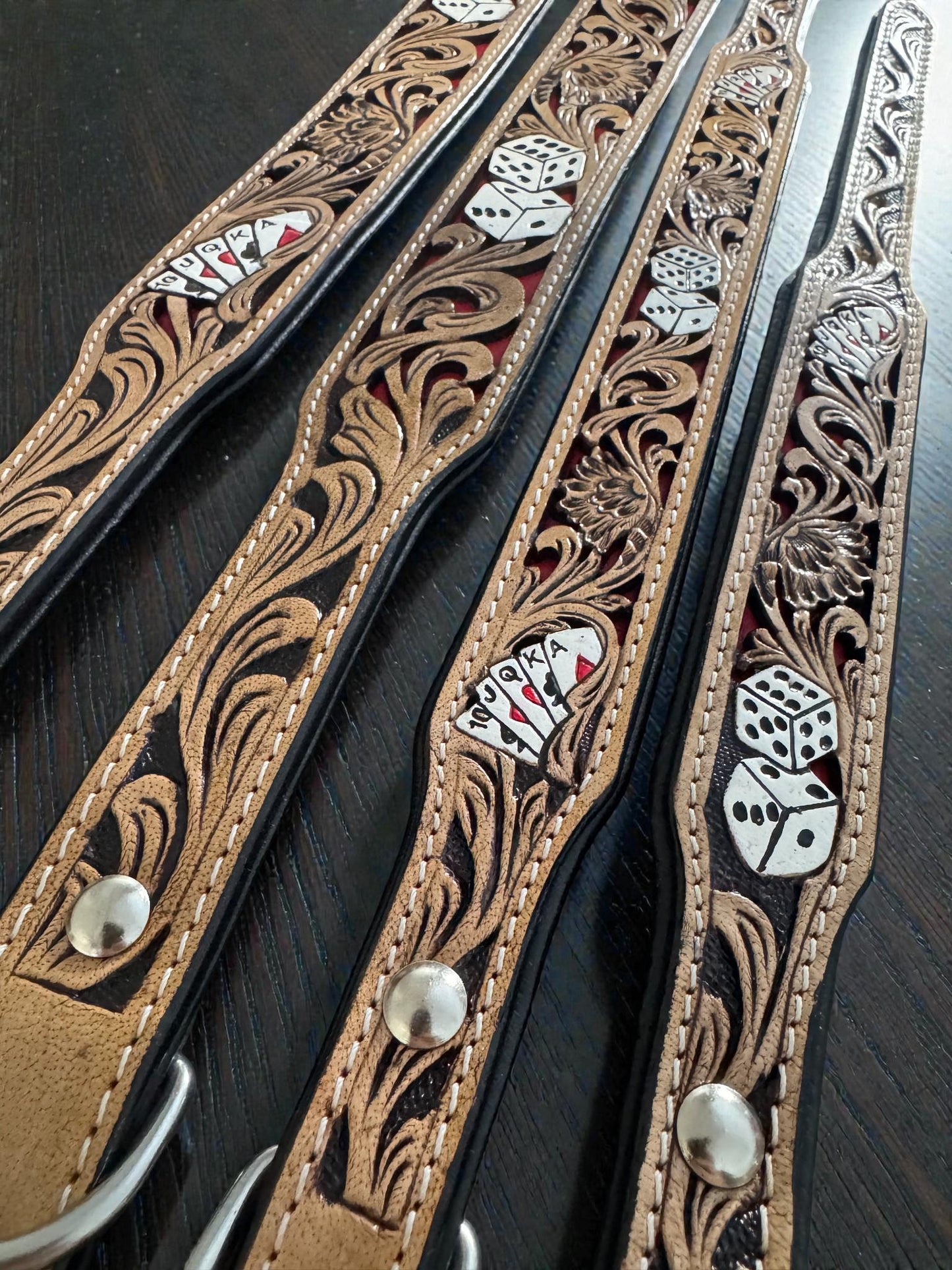 Handmade Western Leather Dog Collar: Cards & Dice Inlay