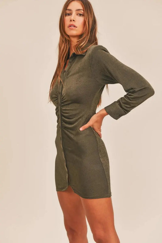 Women's Mini Dress Mini Dress - Ruched Button-Down Bodycon - Casual