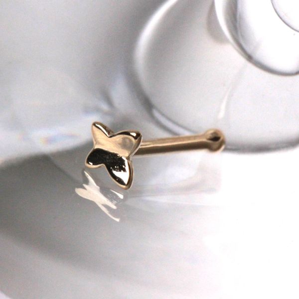 14Kt Yellow Gold Stud Nose Ring with a Butterfly