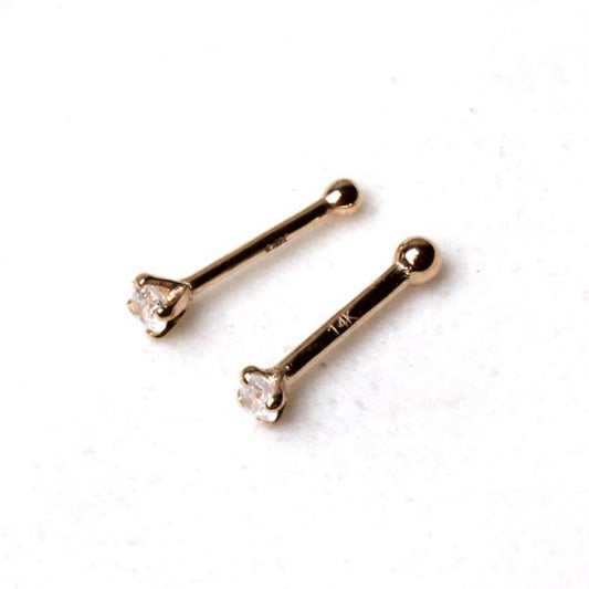 14Kt Yellow Gold Stud Nose Ring with Prong Setting Gem