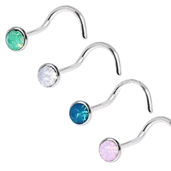 316L Surgical Steel Opalite Screw Nose Ring