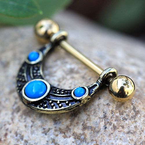 Gold Plated Turquoise Shield Nipple Ring