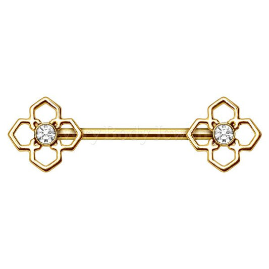Gold Plated Pinwheel Flower Nipple Bar