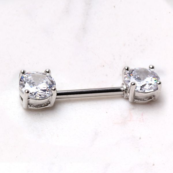 Prong Set Round CZ Nipple Bar Set