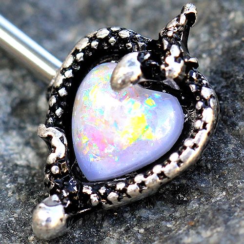 316L Stainless Steel Synthetic Opal Heart with Snake Nipple Bar