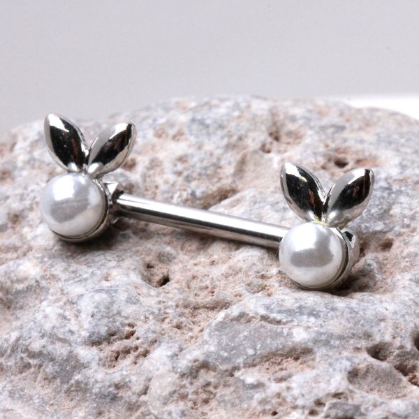 316L Stainless Steel White Faux Pearl Bunny Nipple Bar