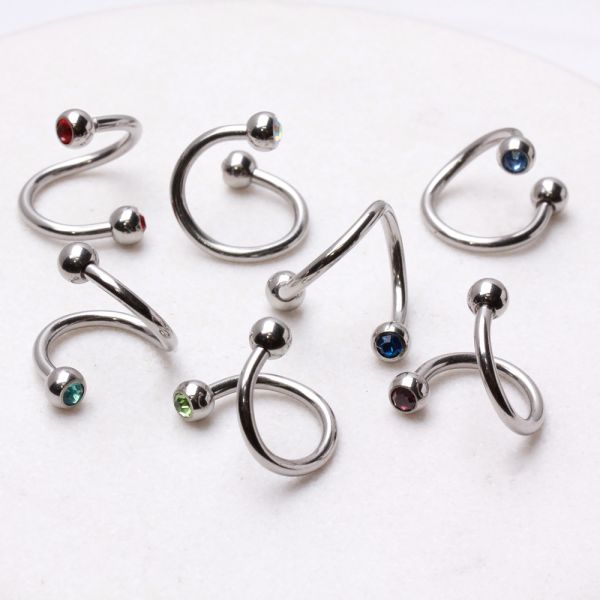316L Surgical Steel Twist with Gemmed Balls