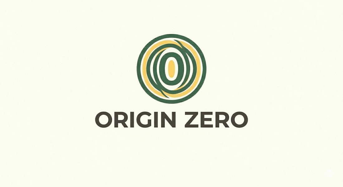 “The Origin Zero logo in deep forest green and gold, representing a premium, sustainable approach to high-utility living and curated resources for the modern minimalist.”