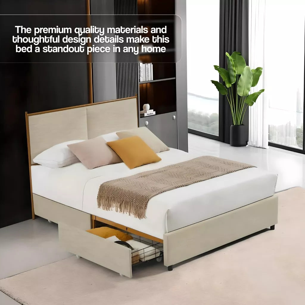 Modernize Your Bedroom: Queen Size Bed with Steamed Bread Backrest and Storage Drawers