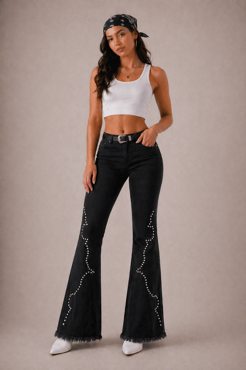 Santa Fe Bell Bottom Jean Black Denim