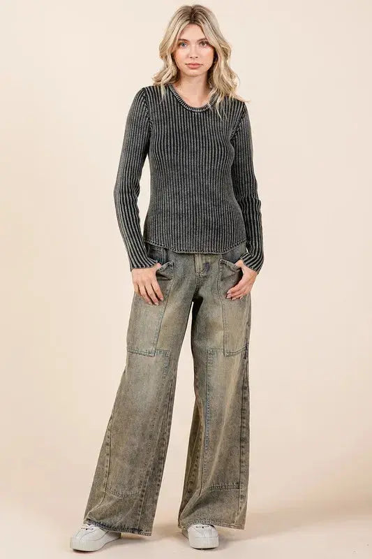 Women's Wide Leg Jeans Women's Jeans - Everyday Comfort - Washed Wide Leg