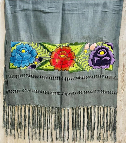 Embroidered Silk Handmade Mexican Shawls Rebosos Bordados en Ceda