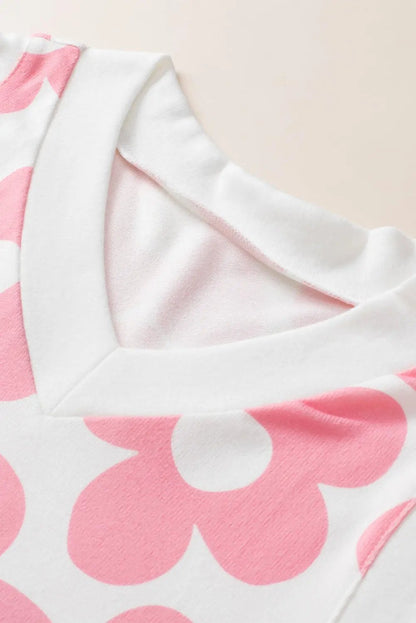 Women's Knitted Tank Top Knitted Tank Top - Pink Floral V-Neck - Summer Style