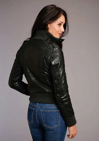 Stetson Novelty Solid Smooth Buttoned (Black) - Women's Lamb Leather Jacket