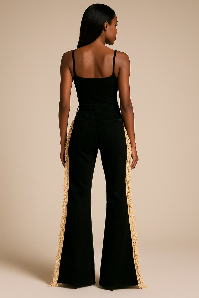 Texas Sun Bell Bottom Jean Beige Fringe