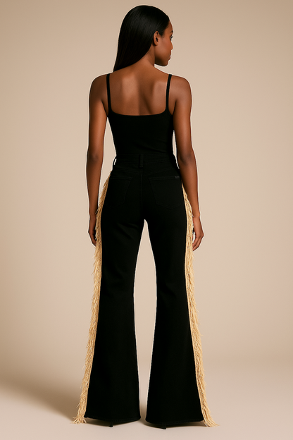 Texas Sun Bell Bottom Jean Beige Fringe