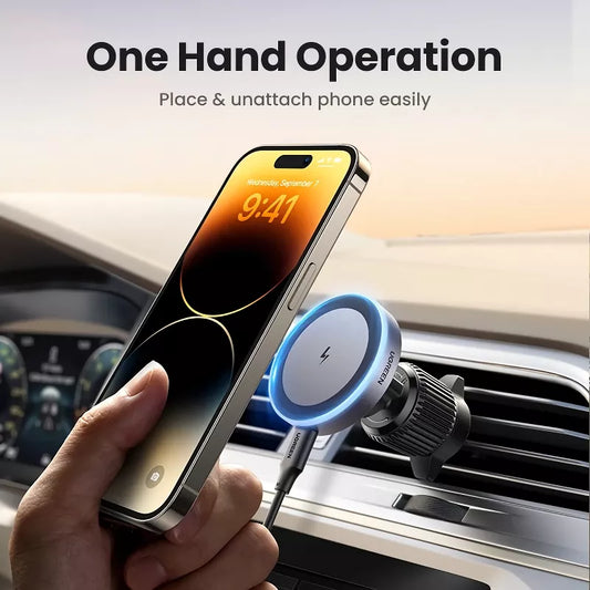 Magnetic Car Phone Holder Wireless Charger with LED Light for iPhone