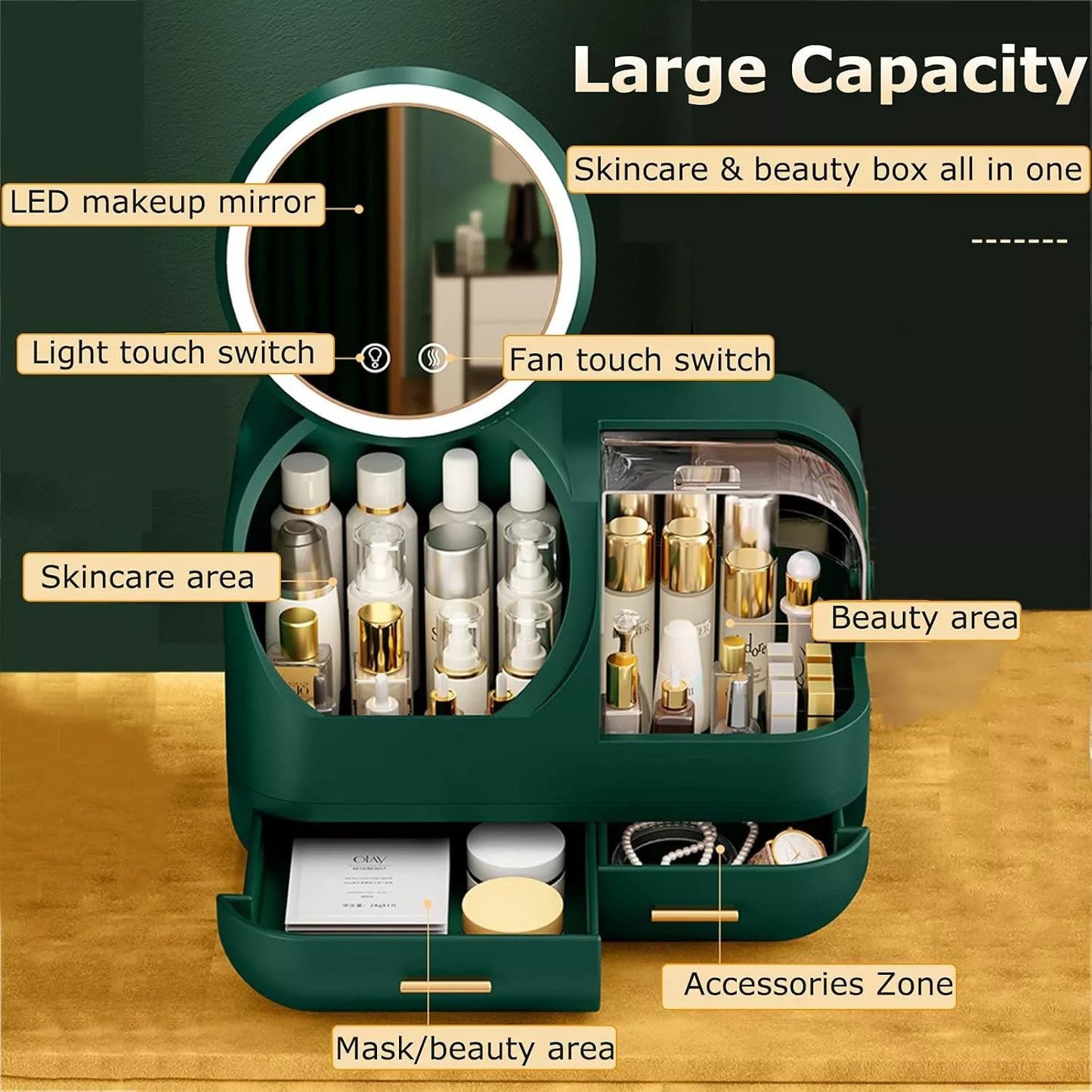 LED Makeup Storage Box with Mirror