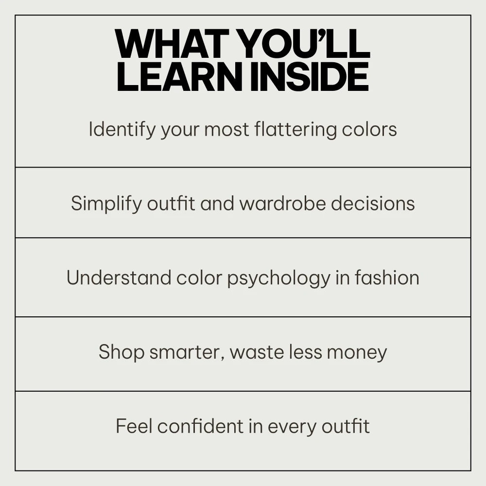 what you will learn: Finding Your Colors Step by Step Toolkit – 10-in-1 Color Analysis for Beginners Bundle with Guides, eBooks & Checklists for Personal Style & Fashion Confidence