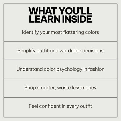 what you will learn: Finding Your Colors Step by Step Toolkit – 10-in-1 Color Analysis for Beginners Bundle with Guides, eBooks & Checklists for Personal Style & Fashion Confidence