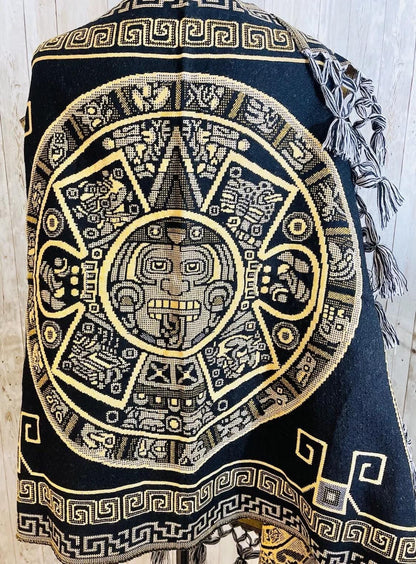 Aztec Calendar Mexican Shawl Wrap Reboso Artesanales Capas Pashima de Calendario Azteca