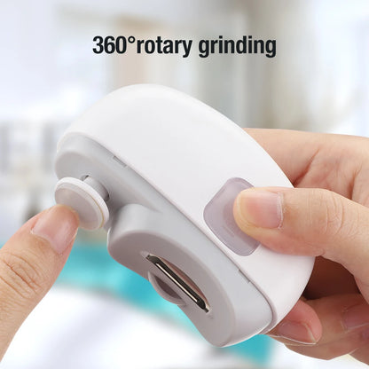 Hand holding a white and gray rotary grinder with '360° rotary grinding'  | Origin Zero