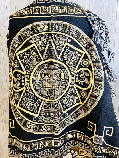 Aztec Calendar Mexican Shawl Wrap Reboso Artesanales Capas Pashima de Calendario Azteca