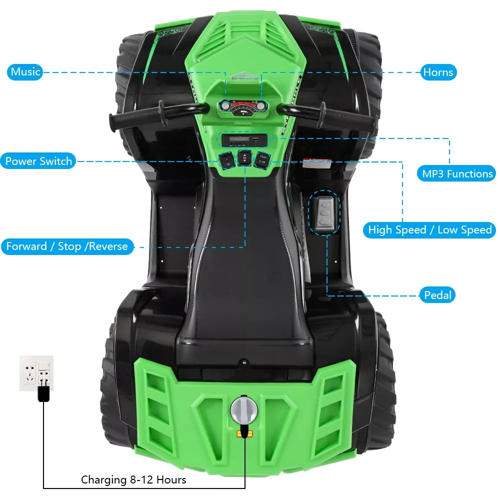 Kids’ All-Terrain Electric Ride-On Car, Dual Drive 12V Battery Vehicle