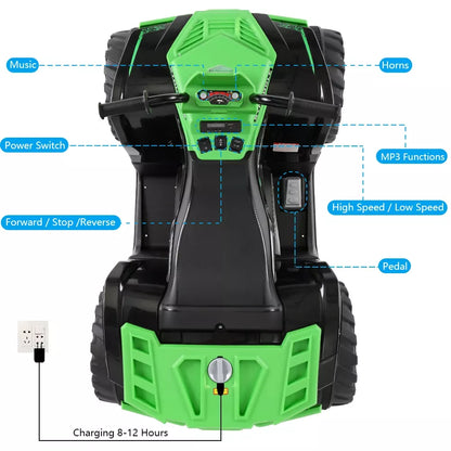 Kids’ All-Terrain Electric Ride-On Car, Dual Drive 12V Battery Vehicle