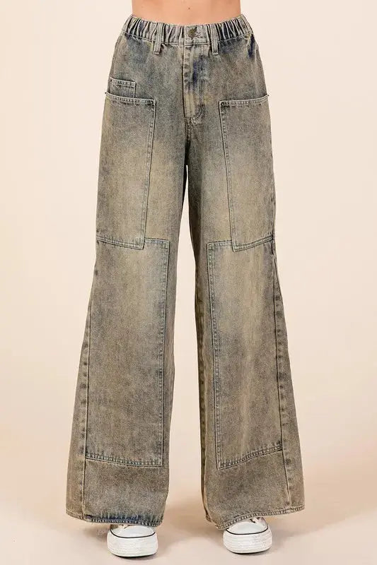 Women's Wide Leg Jeans Women's Jeans - Everyday Comfort - Washed Wide Leg