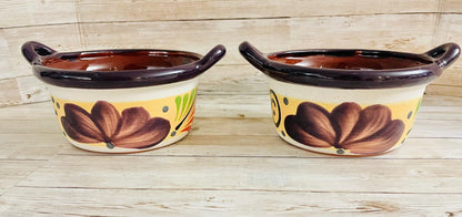 2 Terra Cota Mexican Clay Bowls 2 Platos Tazones de Barro