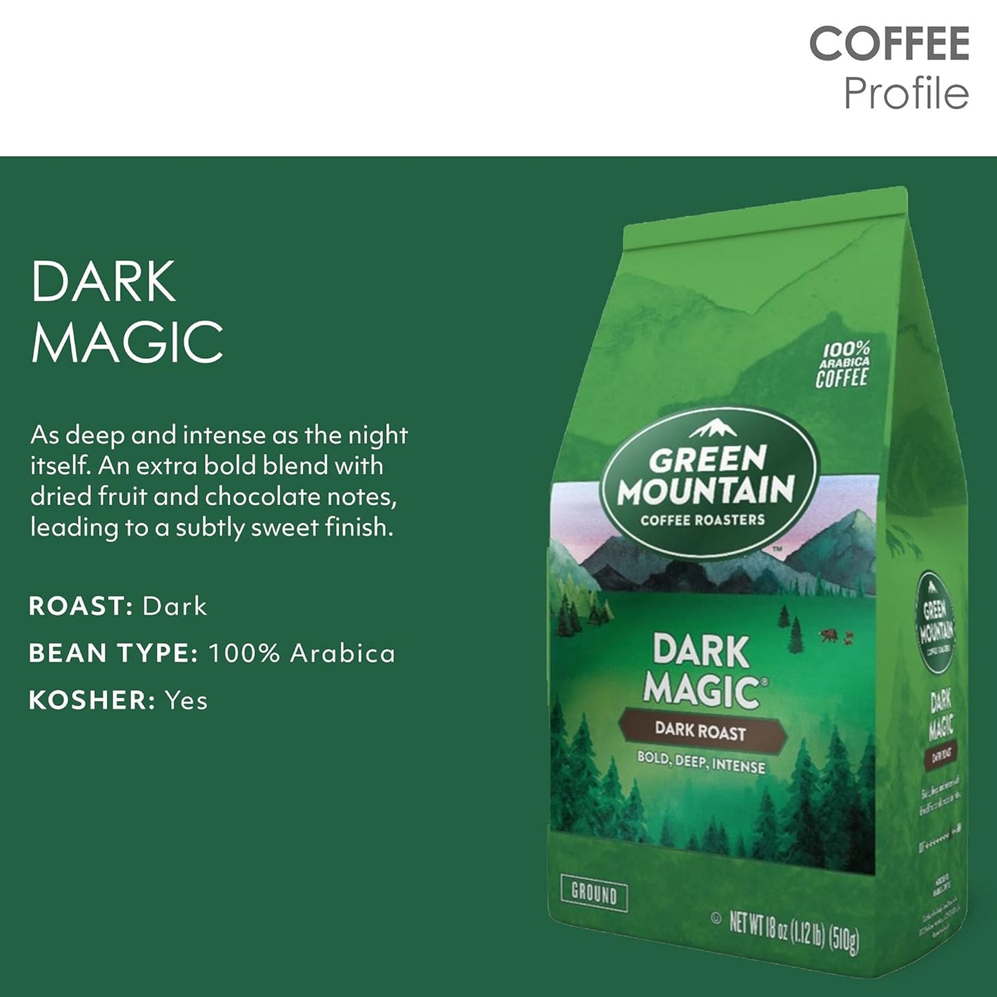 Green Mountain Dark Magic Ground Coffee | Extra Bold Dark Roast, 18oz | Origin Zero