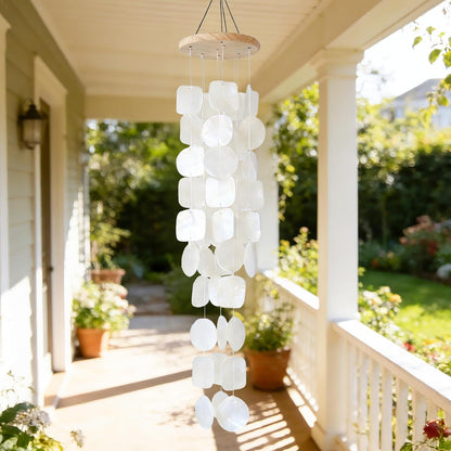 White Seashell Glass Wind Chimes 28"