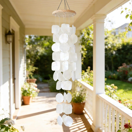 White Seashell Glass Wind Chimes 28"