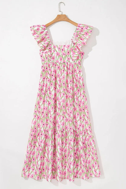 Maxi Dress - Floral Ruffled Straps - Vacation & Wedding
